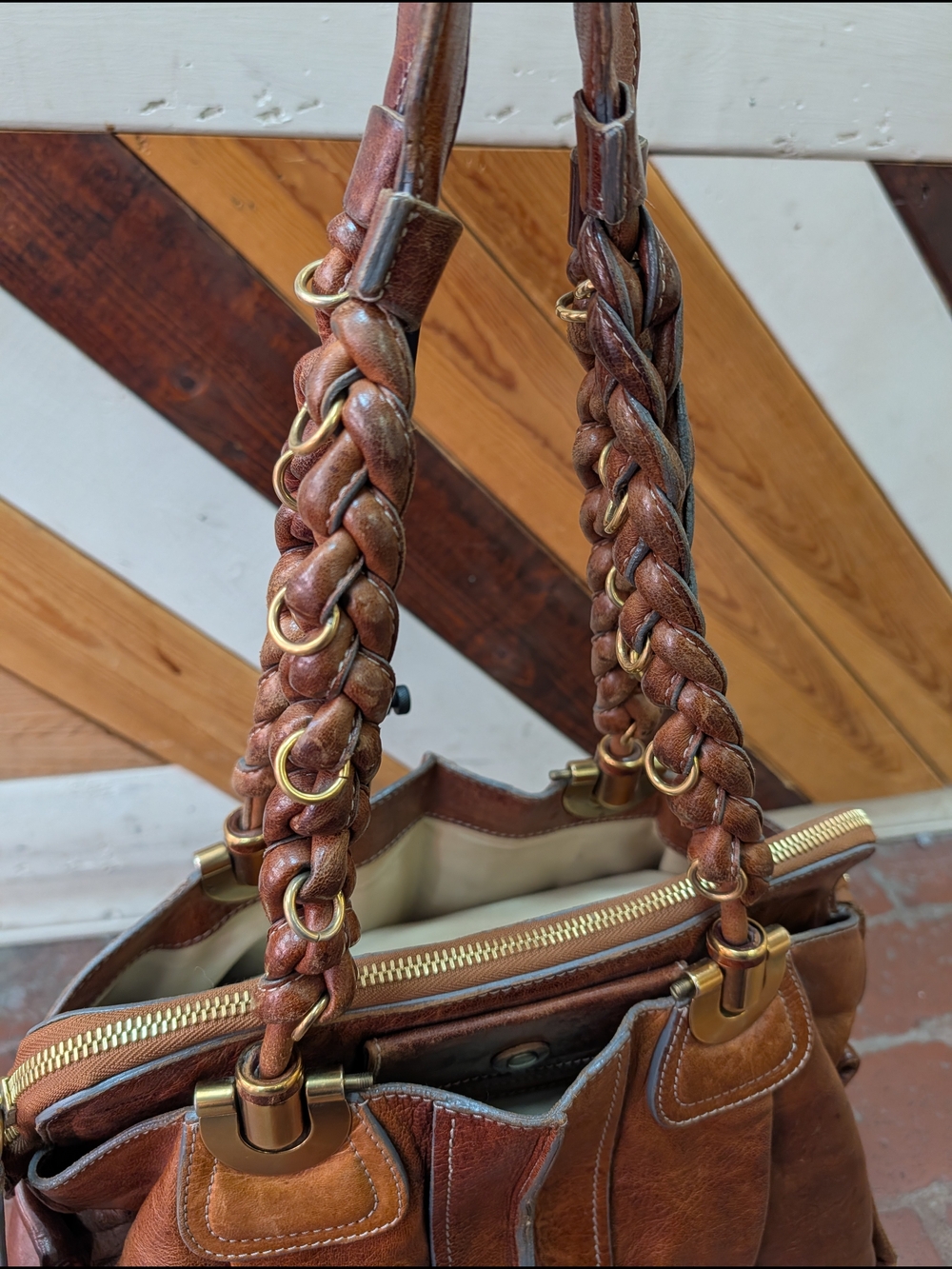 Chloé Brown Braided Leather Heloise Shoulder Bag - Picture 2 of 15